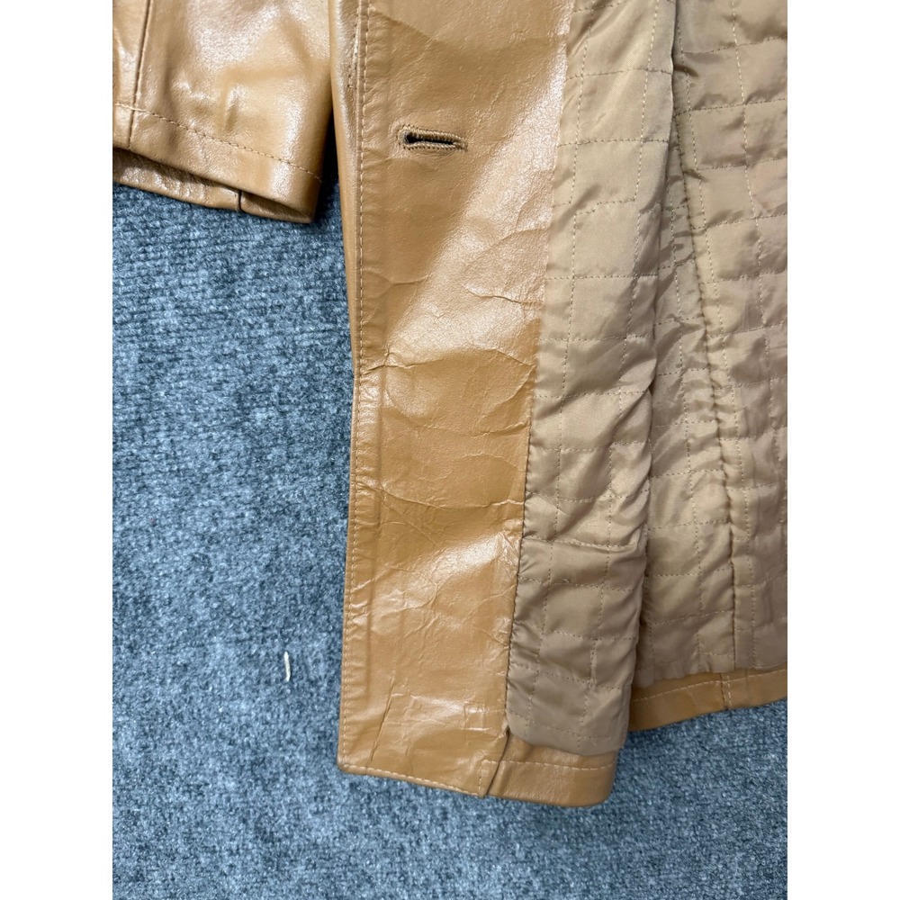 Specchio Italia Tan Leather Trench Coat Made in Italy Vera Pelle Mid Length L - Picture 9 of 13